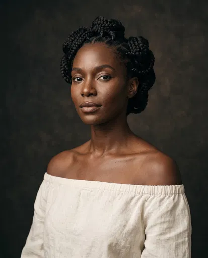 Studio Portrait of Woman with Braids