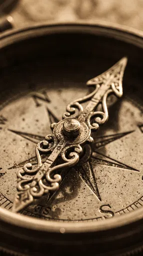 Macro Antique Brass Compass Needle