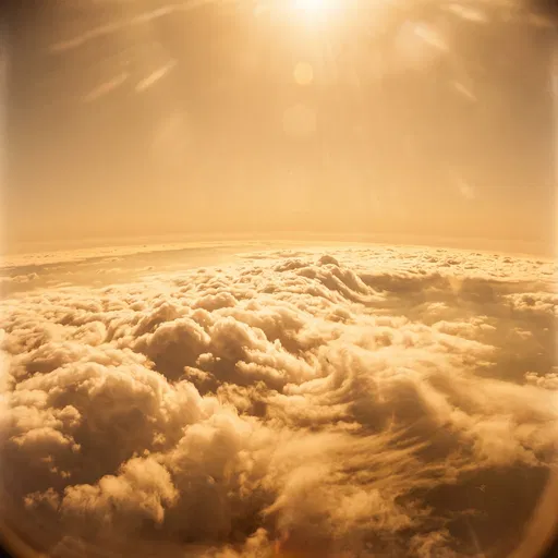 Golden Aerial View Above Fluffy Clouds