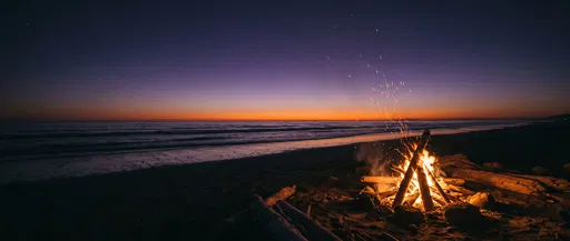 Twilight Beach Campfire Ultra-Wide Banner