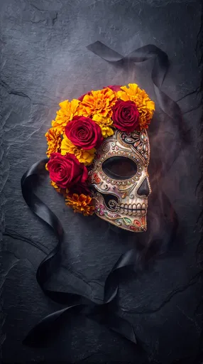 Floral Sugar Skull Mask on Dark Slate