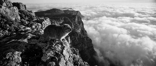 Rock Hyrax on Cliff Above Clouds