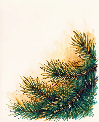 Marker Illustration of Dewy Pine Boughs