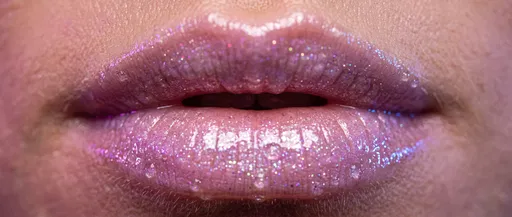 Macro Close-Up of Glossy Pink Glitter Lips