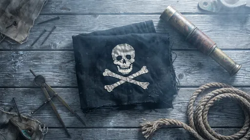 Folded Pirate Flag Nautical Flat Lay