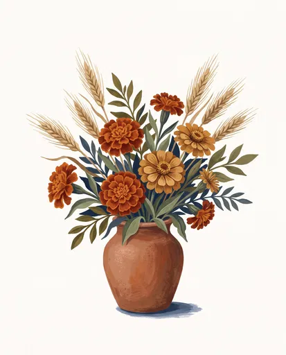 Autumn Floral Bouquet in Terracotta Vase Illustration