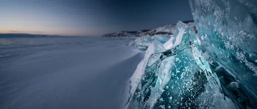 Translucent Ice Hummocks on Frozen Lake