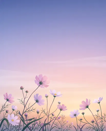 Pastel Cosmos Flowers Against Dawn Sky