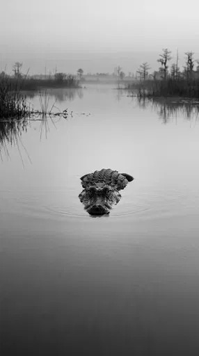 Monochrome Alligator in Calm Swamp