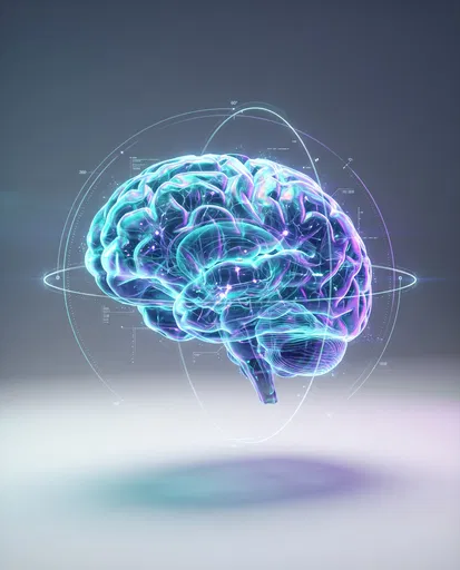 Glowing Turquoise and Purple Holographic Brain