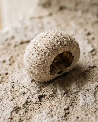 Bleached Sea Urchin Skeleton on Stone