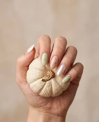 Manicured Hand Holding Mini White Pumpkin