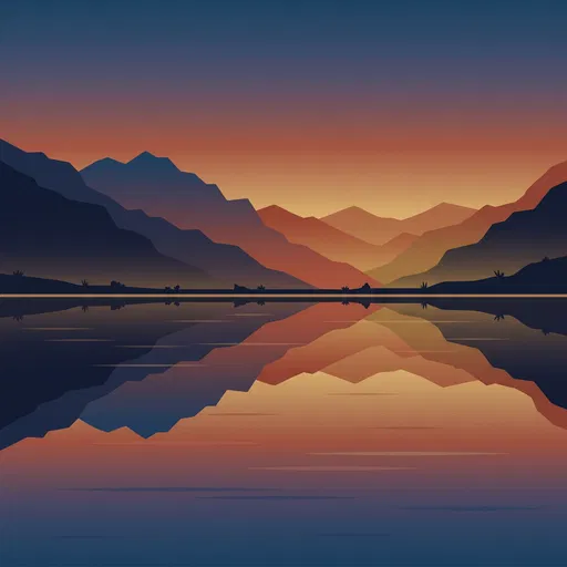 Minimalist Mountain Sunset Lake Reflection Illustration
