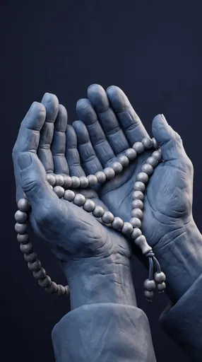 Clay Render of Hands Holding Prayer Beads