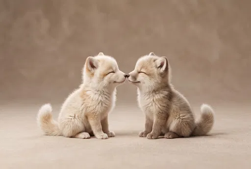 Two Fluffy Cubs Nose to Nose