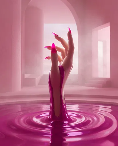 Manicured Hand Rising From Pink Liquid