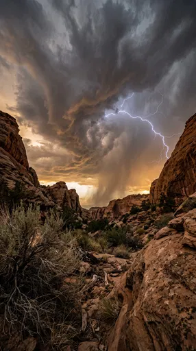 Desert Canyon Thunderstorm at Sunset