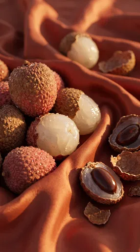 Dewy Lychee Fruit on Terracotta Fabric