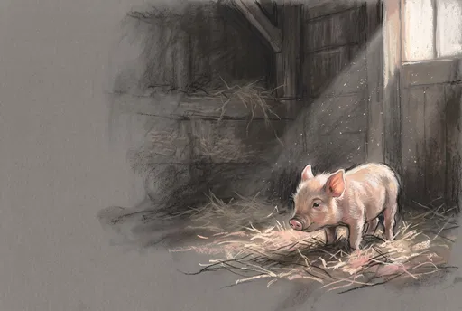 Pastel Drawing of Piglet in Barn