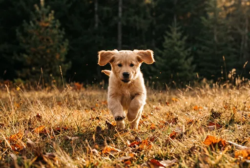 Golden Retriever Puppy Running in Autumn