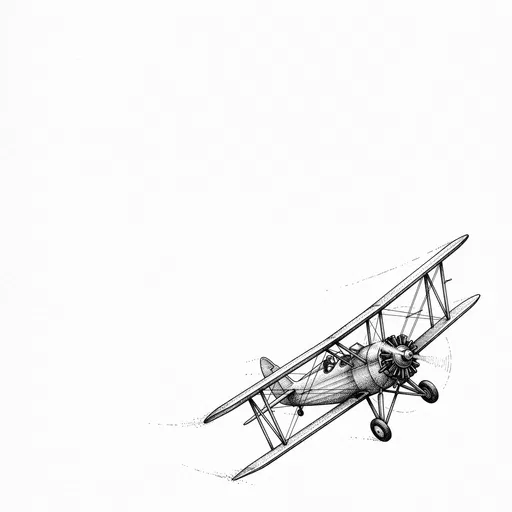 Vintage Biplane Pen and Ink Illustration