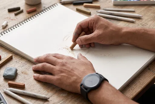 Artist Hands Sketching With Pastel Chalk