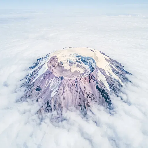 Aerial View of Volcano Above Clouds