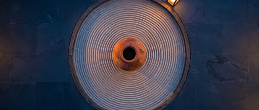 Overhead Zen Sand Garden With Terracotta Vessel