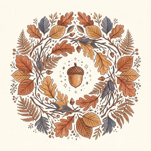 Hand-Drawn Autumn Leaf Wreath With Acorn