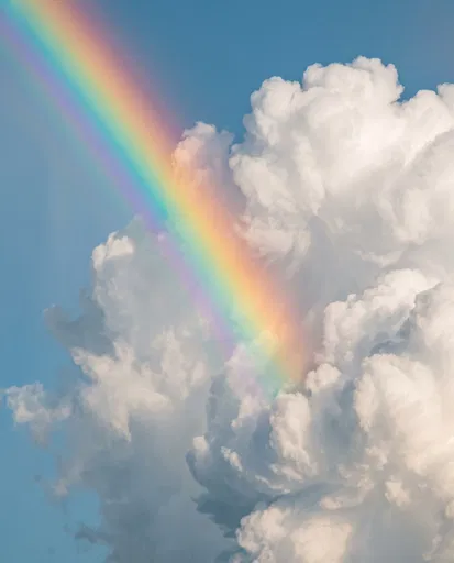 Vivid Rainbow Entering White Cumulus Cloud