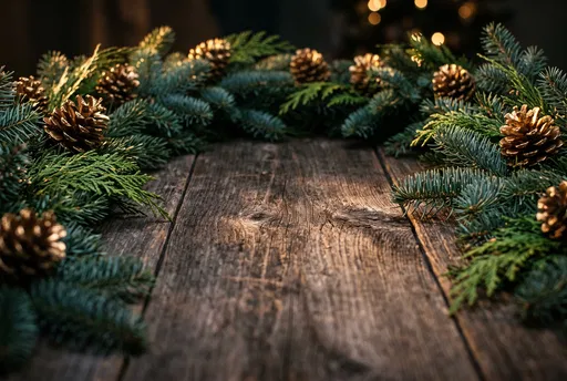 Rustic Wood Table With Holiday Greenery