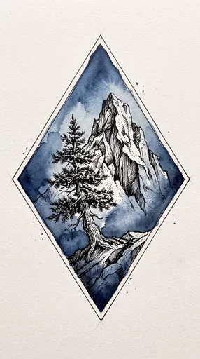Mountain and Pine Tree Diamond Sketch