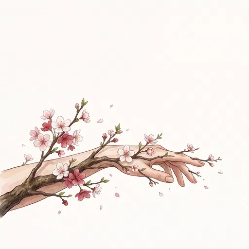 Arm Intertwined With Cherry Blossom Branch Illustration