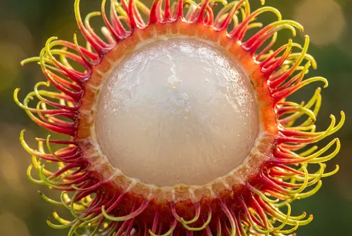 Macro Close-Up of Fresh Cut Rambutan