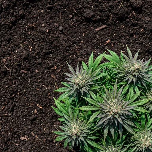 Overhead View of Cannabis Plant in Soil
