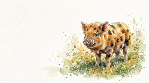 Watercolor Spotted Kunekune Piglet in Clover