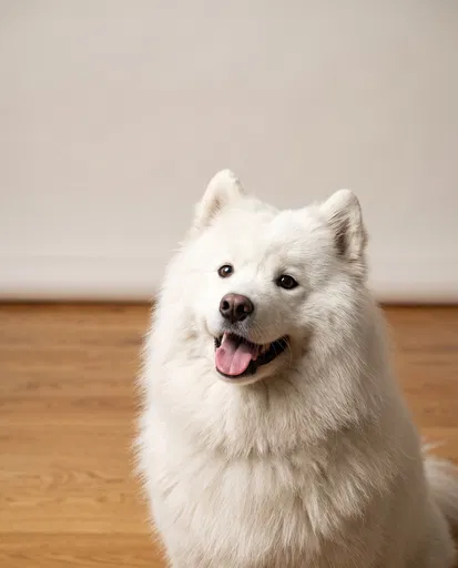 Smiling White Samoyed Studio Portrait