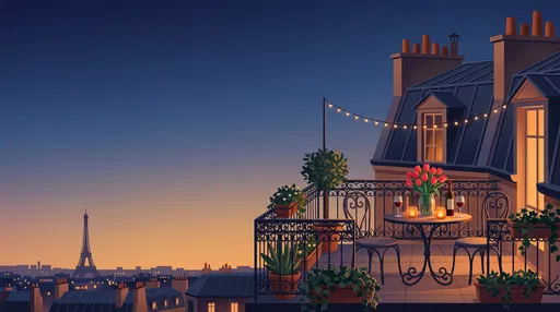 Parisian Rooftop Terrace at Twilight Illustration