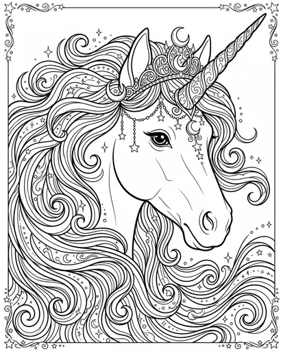 Celestial Unicorn Coloring Page Line Art