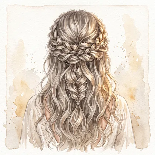 Watercolor Illustration of Braided Blonde Hairstyle