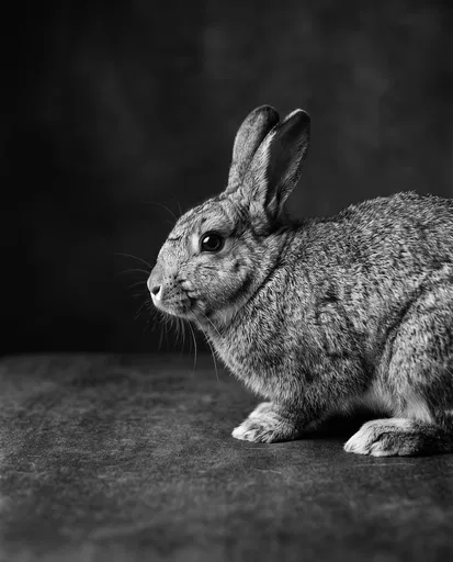 Monochrome Studio Portrait of Profile Rabbit
