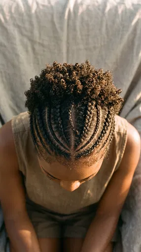 Overhead View of Cornrows and Coily Hair