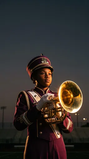 Marching Band Musician Holding Brass Mellophone