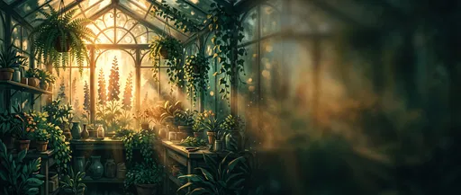 Sunlit Greenhouse Illustration With Copy Space