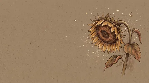 Drooping Evening Sunflower and Stars Illustration
