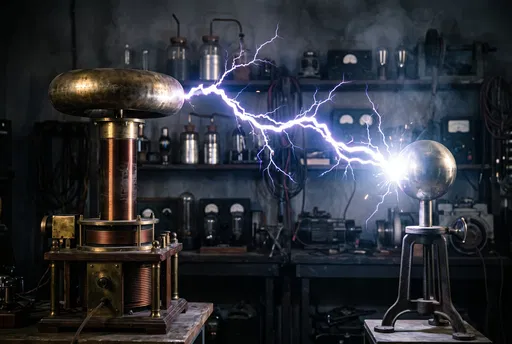 Vintage Tesla Coil Discharging Electrical Arc