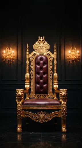 Ornate Gold and Burgundy Royal Throne