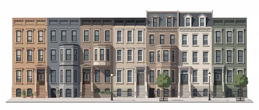 Row of Urban Brownstone Townhouses Clipart