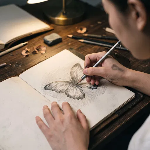 Artist Sketching Butterfly in Notebook