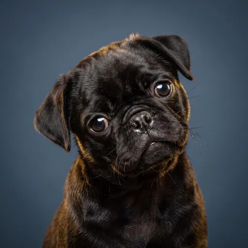 Curious Black Pug Puppy Studio Portrait